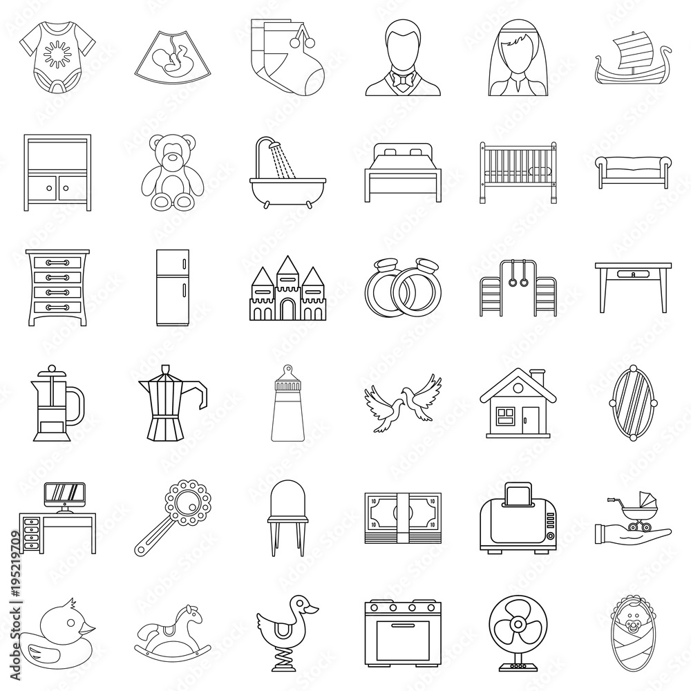 Progenitor icons set, outline style Progenitor icons set, outline style