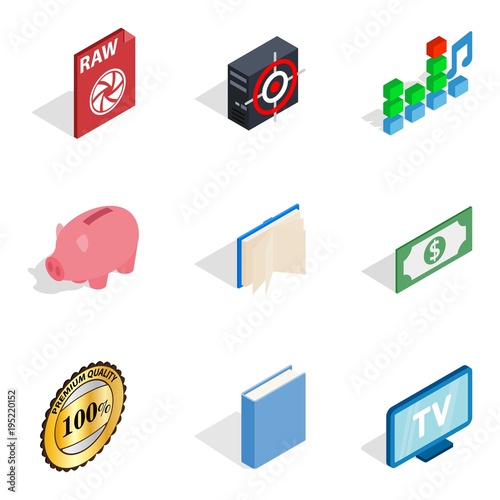 Money type icons set, isometric style
