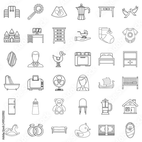 Parental supervision icons set, outline style