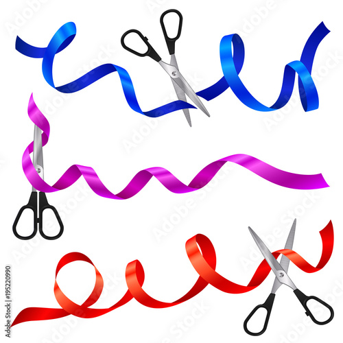 Ribbons With Scissors Realistic Set
