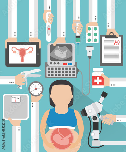 Gynecologist medical flat design with pregnant woman