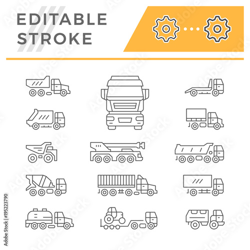 Set line icons of trucks