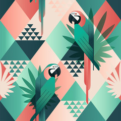 Handdoek met foto Papegaai patronen Exotisch strandpatroon met jungle papegaaien  © Angelina Bambina