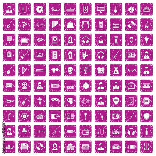 100 music icons set grunge pink