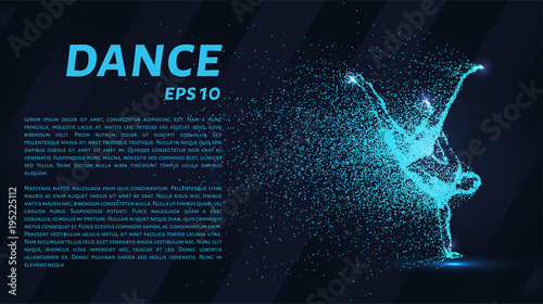 Dance of the particles. Girl dancing in jump. A dancer performs acrobatic elements