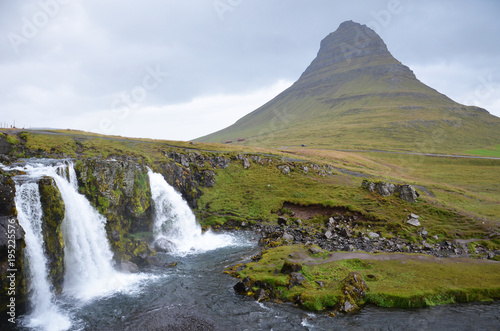 Kirkjufell Mountain with waterfall on the foreground in Iceland
