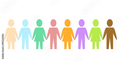 Colored silhouette paper people as community on white, stock vector illustration