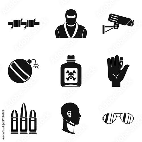 Criminal violence icons set, simple style