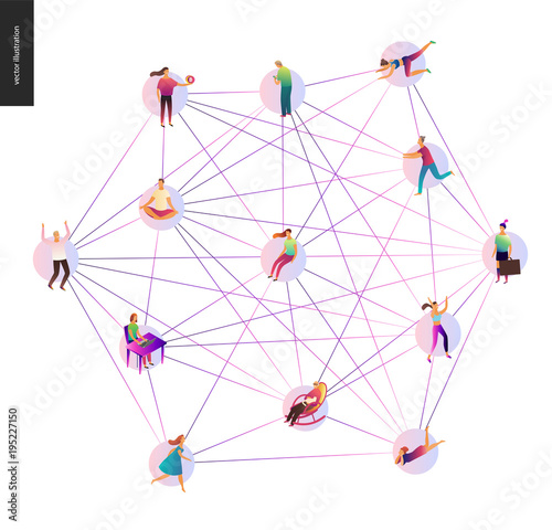 Blockchain concept vector illustration - scheme showing the cryptocurrency transaction processing and user connection