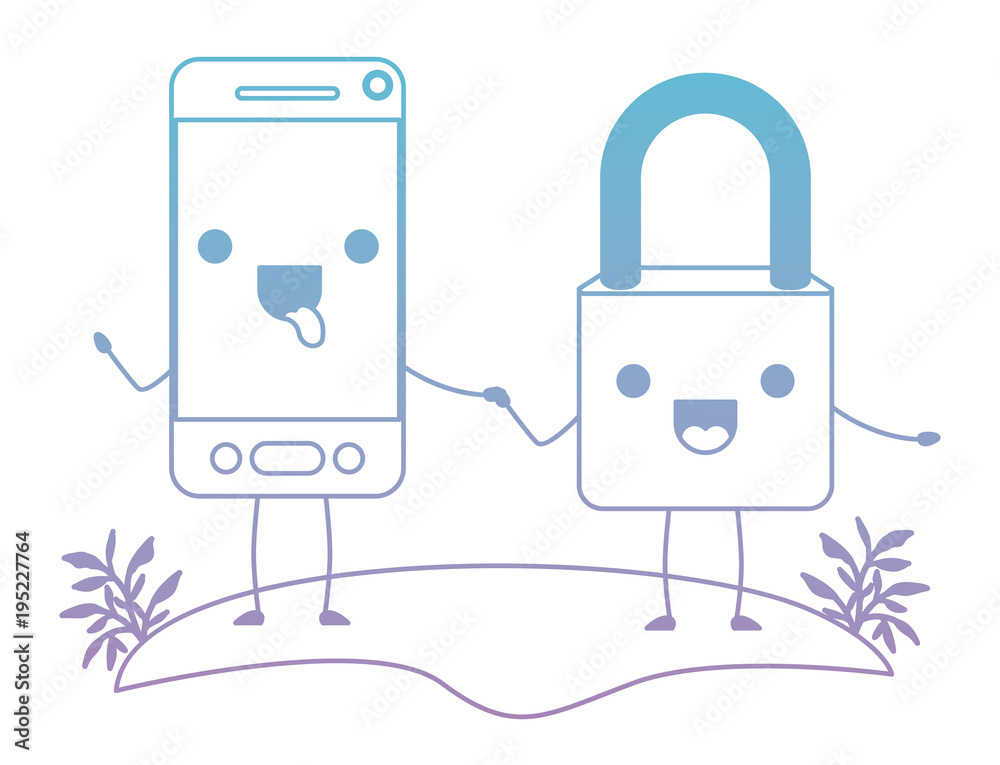 smartphone and padlock kawaii character vector illustration design smartphone and padlock kawaii character vector illustration design