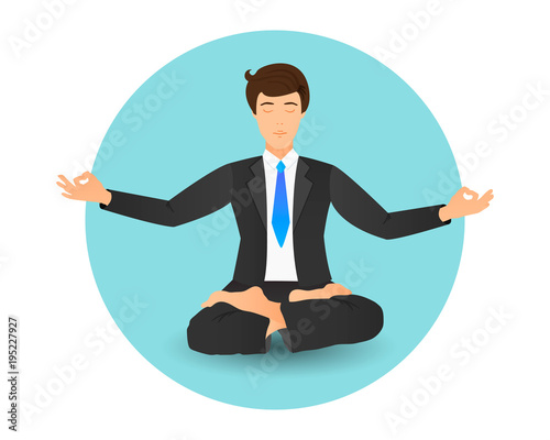 Vector illustration of businessman sitting in lotus pose. 
