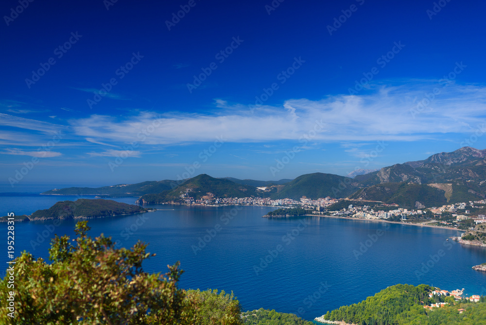bay and city. mountains and green trees bay and city. mountains and green trees