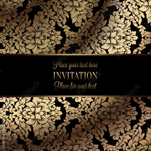 Fototapeta Naklejka Na Ścianę i Meble -  Vector luxury foliage with gold floral vintage pattern for banner, wallpaper, invitation card, booklet. Template for wedding invitation design or background.