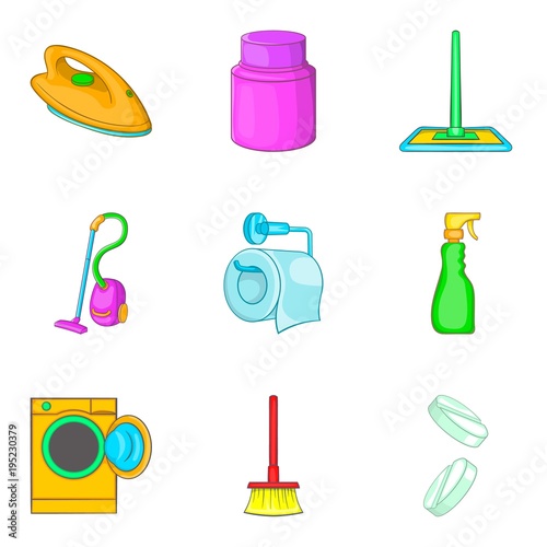 Sanitary engineering icons set, cartoon style