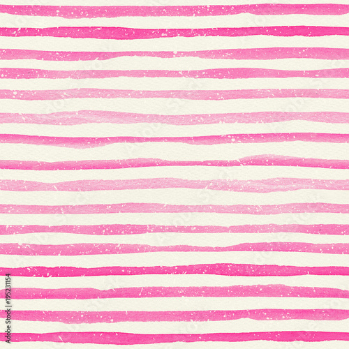 Watercolor seamless pattern with pink horizontal stripes on a watercolor paper texture.