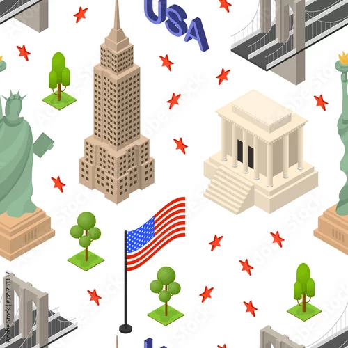 Tapety Symbol usa tło wzór wzór koncepcja podróży izometryczny widok. Wektor