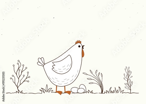Card with isolated cartoon chicken