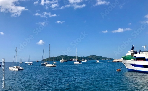 Panorama of Chaguaramas on the Caribbean island of Trinidad & Tobago on a sunny day with blue sky and calm ocean