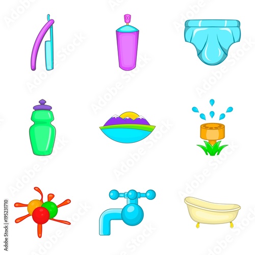 Sanitaryware icons set, cartoon style