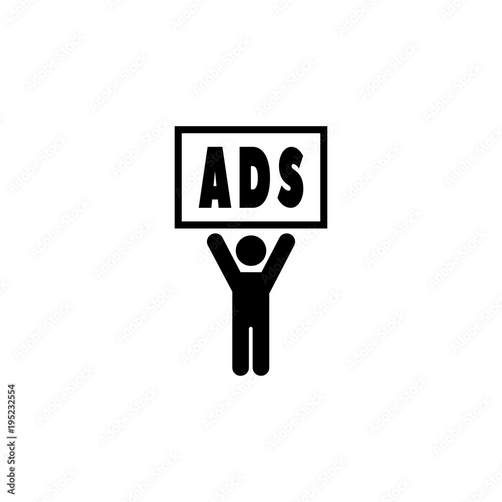 Business Man Holds Advertising sign vector icon. Simple flat symbol on white background Business Man Holds Advertising sign vector icon. Simple flat symbol on white background