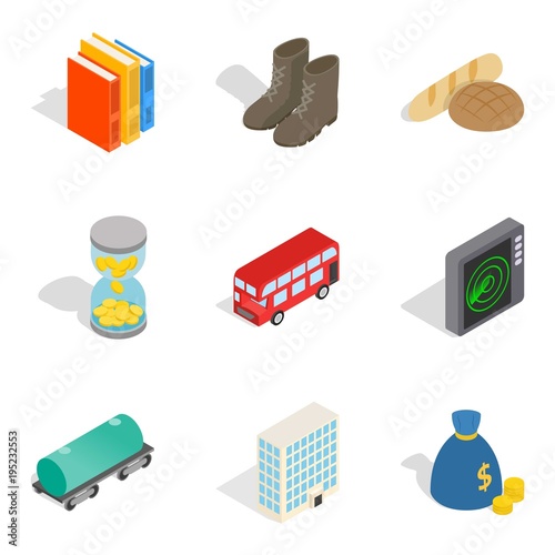 Material icons set, isometric style