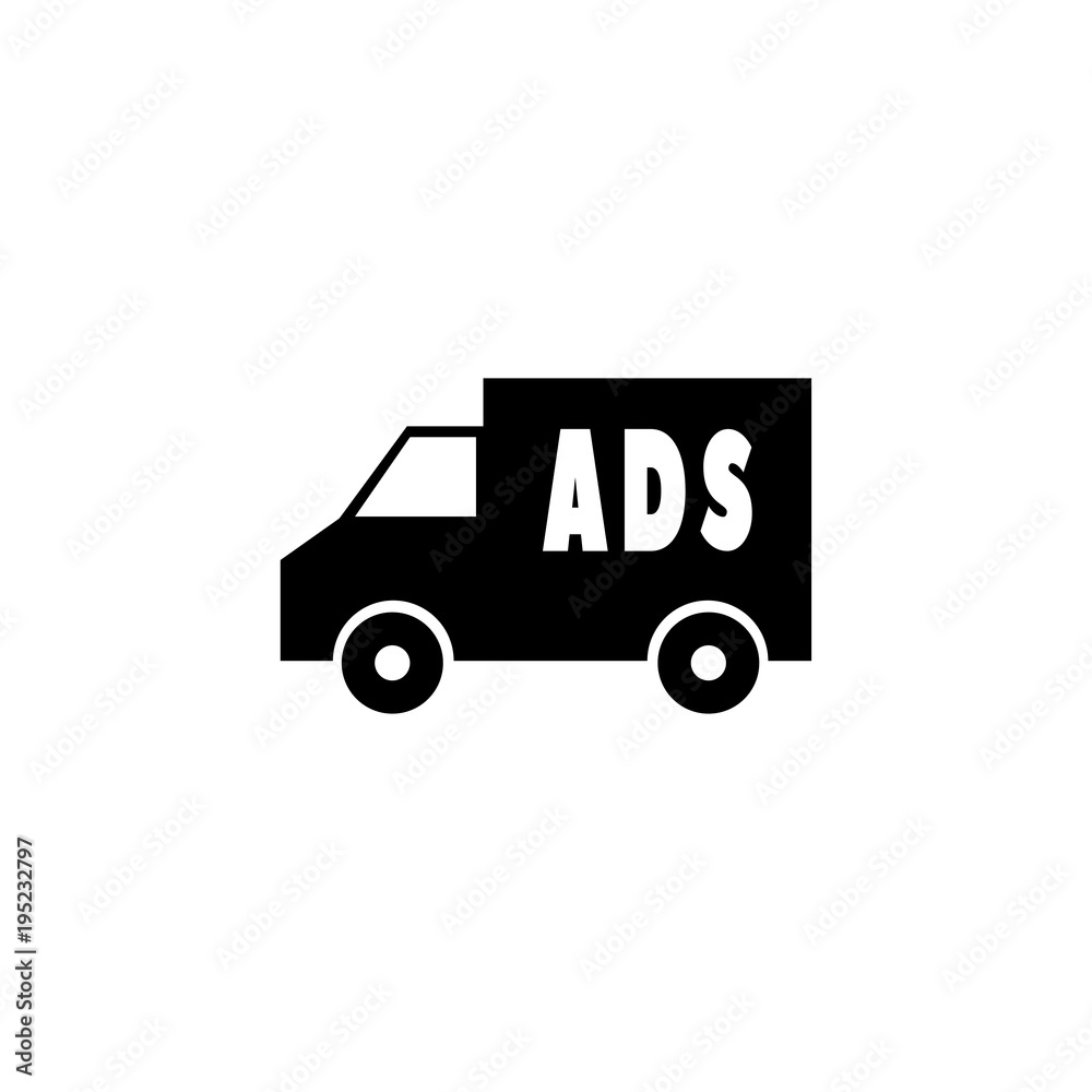 Ad Placement on Truck vector icon. Simple flat symbol on white background Ad Placement on Truck vector icon. Simple flat symbol on white background