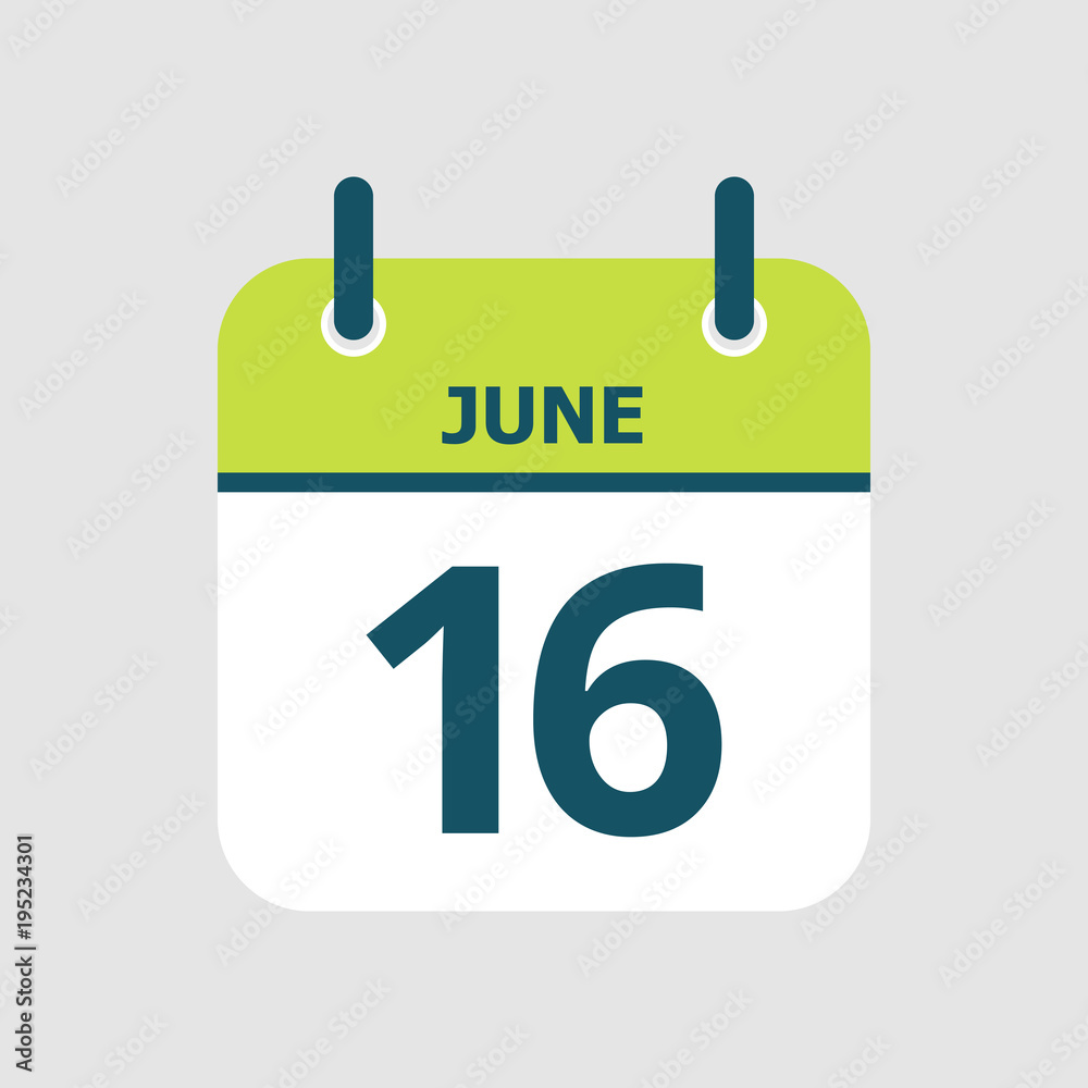 Flat icon calendar 16th of June isolated on gray background. Vector illustration. Flat icon calendar 16th of June isolated on gray background. Vector illustration.