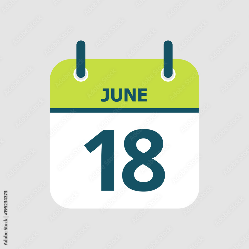 Flat icon calendar 18th of June isolated on gray background. Vector illustration. Flat icon calendar 18th of June isolated on gray background. Vector illustration.
