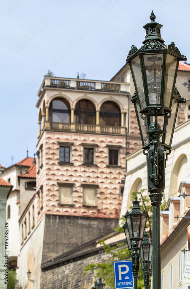Lantern on a cozy street in Prague