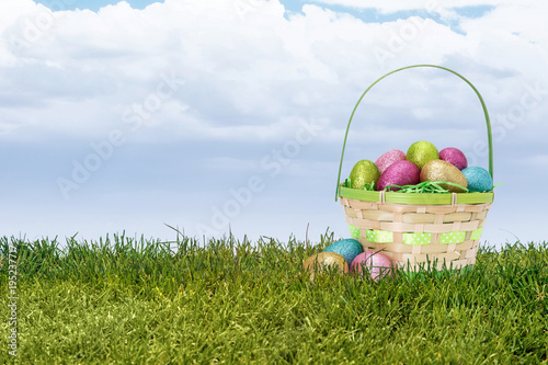 Easter Basket in Green Grass Field