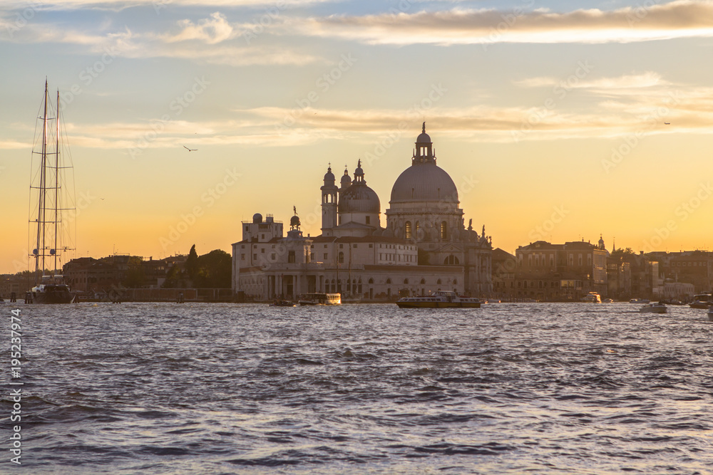 Sunset behind the Church of Madonna Della Salute in Venice