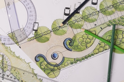 Garden drawings on white paper
