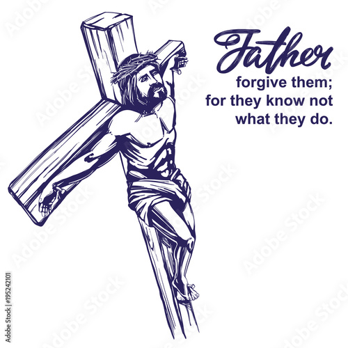 Jesus Christ, the Son of God, crucified on a wooden cross, symbol of Christianity hand drawn vector illustration sketch