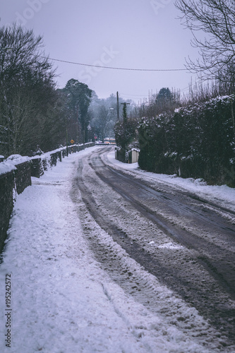 Принти на полотні Roads barely usable in the aftermath of Storm Emma, also known as the Beast from the East, which hit Ireland at the start of March: a lot of slush created by all the snow melting