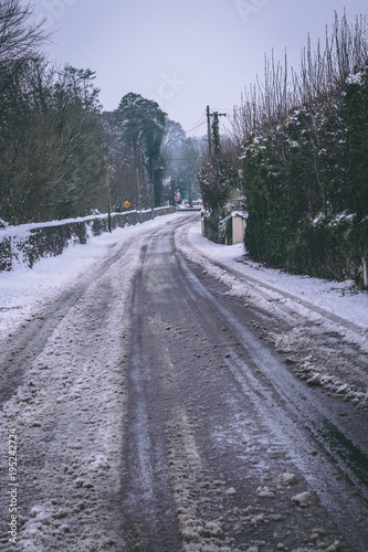 фотографія Roads barely usable in the aftermath of Storm Emma, also known as the Beast from the East, which hit Ireland at the start of March: a lot of slush created by all the snow melting