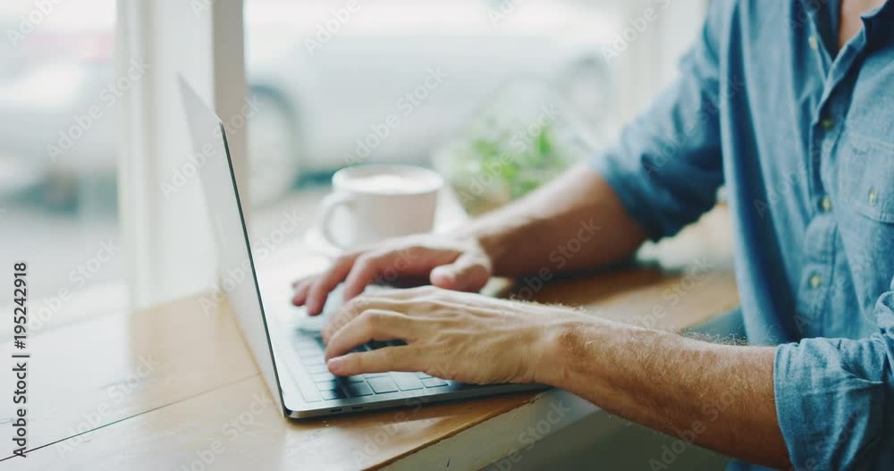 Young professional working on laptop in coffee shop
