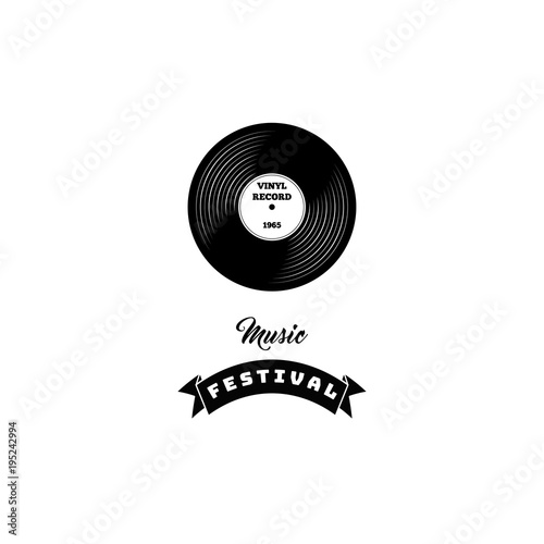 Vector illustration of a vinyl record. Retro music. Vinyl with ribbon. Logo label badge. photo