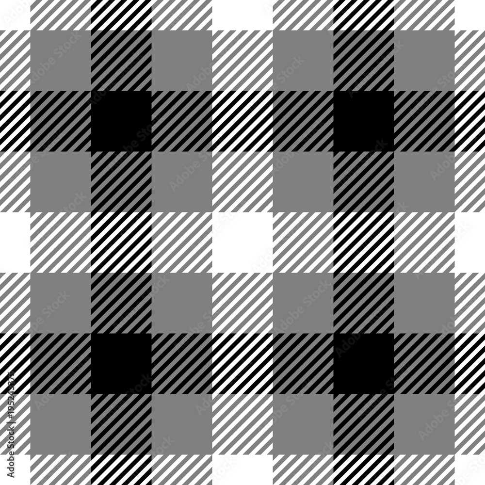 Lumberjack plaid pattern in black and white. Seamless vector pattern. Simple vintage textile design.
