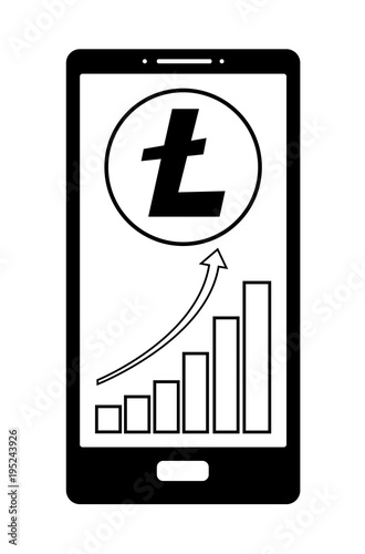 coin litecoin with growth chart on the phone screen