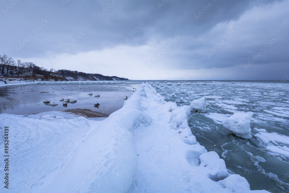 Frozen coastline of Baltic Sea in Gdynia, Poland Frozen coastline of Baltic Sea in Gdynia, Poland