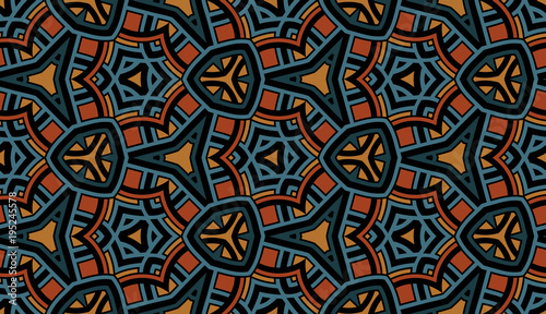 Wallpaper Mural Seamless ornamental pattern of teal, orange, brown, black, and blue shades Torontodigital.ca