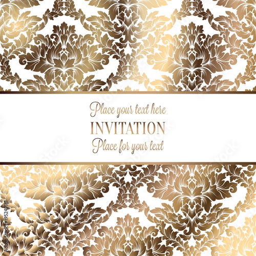 Vector luxury foliage with gold floral vintage pattern for banner, wallpaper, invitation card, booklet. Template for wedding invitation design or background.