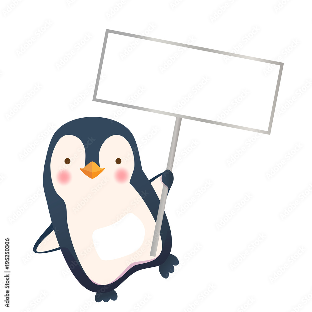Naklejka premium pingwin trzyma znak