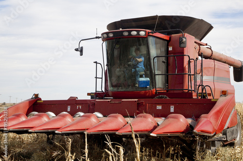 Konstfotografi Harvesting corn in the Midwest with a combine, 2017.