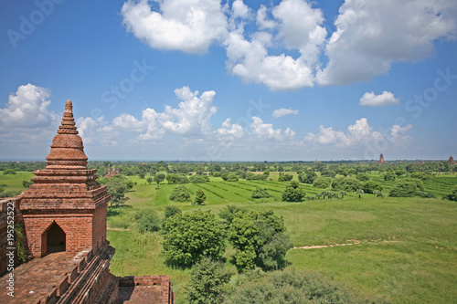 The corner of a red brick architectural wonder in Bagan, Myanmar