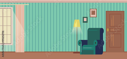 Interior, background, door, window, frames for photos and pictures, плский стиль, vector illustration.
