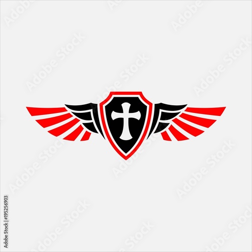 cross shield logo with wings concept