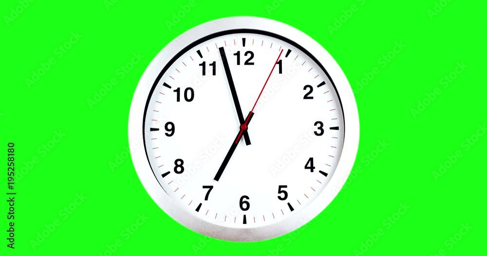 it's seven o'clock already, time to wake up for breakfast, modern white metallic alarm wall clock on chroma key green screen background it's seven o'clock already, time to wake up for breakfast, modern white metallic alarm wall clock on chroma key green screen background