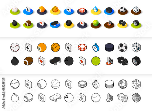 Set of icons in different style - isometric flat and otline, colored and black versions