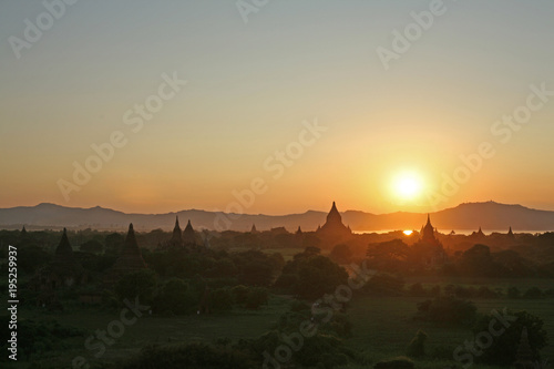 The classic Burmese sunset over Bagan from the shwesandaw pagoda